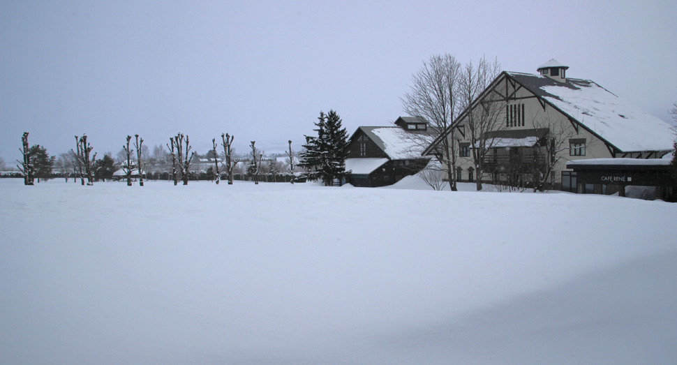 真っ白い雪に覆われている花人の畑