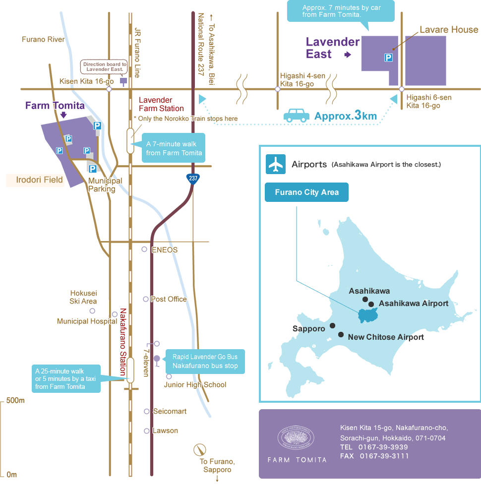 Accesses to Farm Tomita and Lavender East