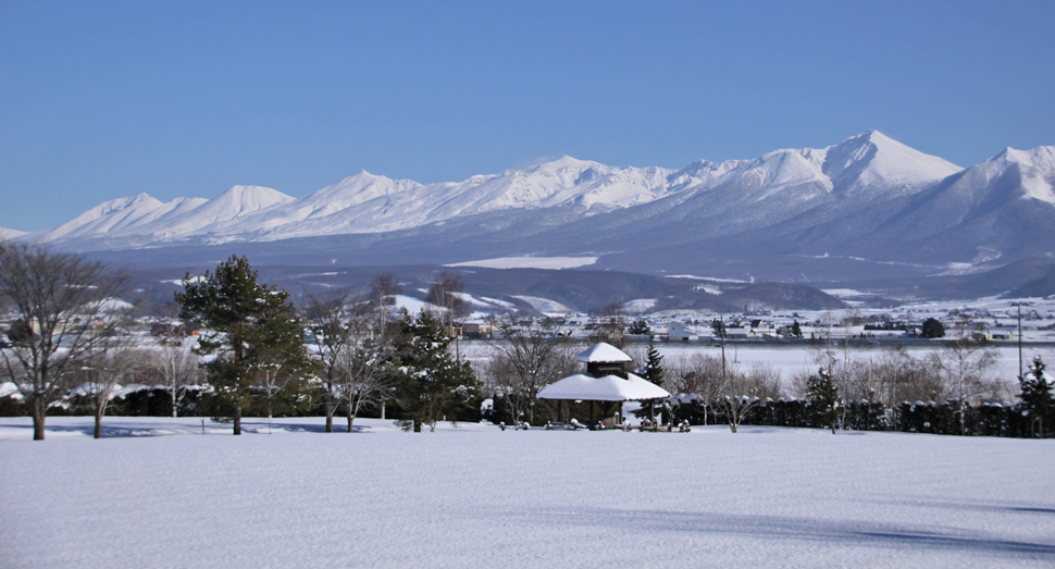 雪化粧の十勝岳連峰がとてもきれいです